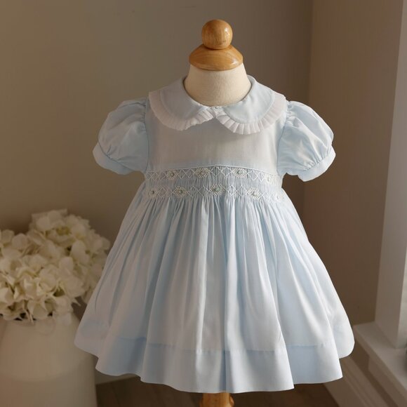 RARE Blue Smocked Heirloom Dress Hand Embroidery 9 Months - Picture 1 of 6